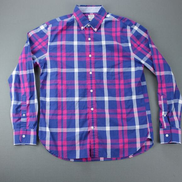 Bonobos Other - Bonobos Shirt Men Medium Blue Pink Plaid Standard Fit Long Sleeve Casual Modern
